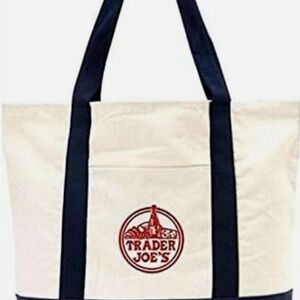 Trader Joe's Classic White and Navy Tote Bag